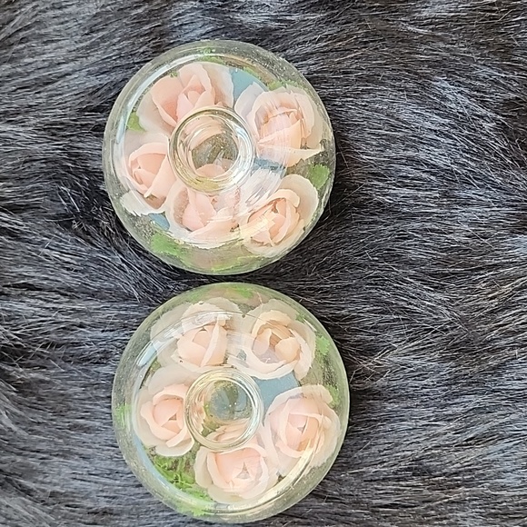 HONG KONG GLASS FLOWERS 💐  CANDLE SET. OF 2 HOLDERS - Picture 3 of 6